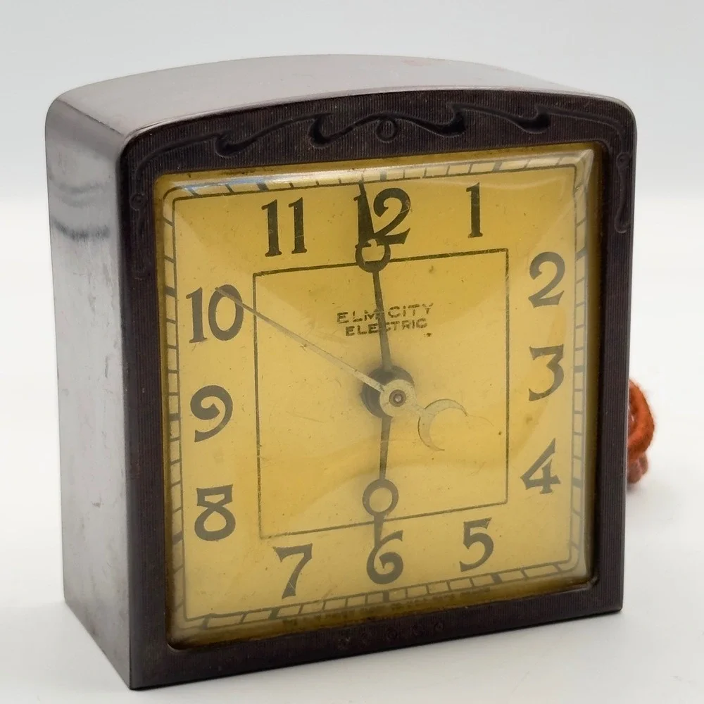 Vintage Elm City Electric Clock New Haven Bakelite Art Deco Brown Square 1930s